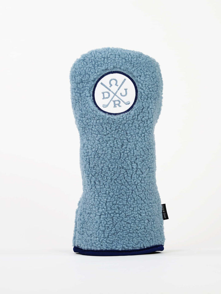 A soft, blue fleece golf club cover against a plain white background. It features the Donald Ross logo with crossed golf clubs and letters
