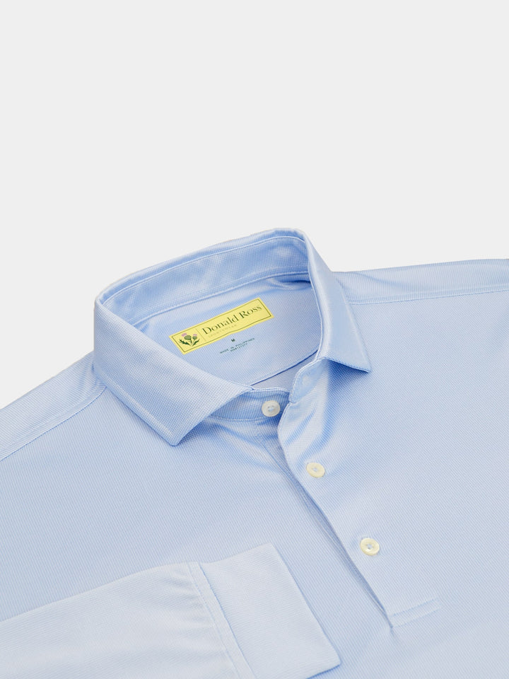 Sky blue long sleeve golf polo for men, featuring premium materials