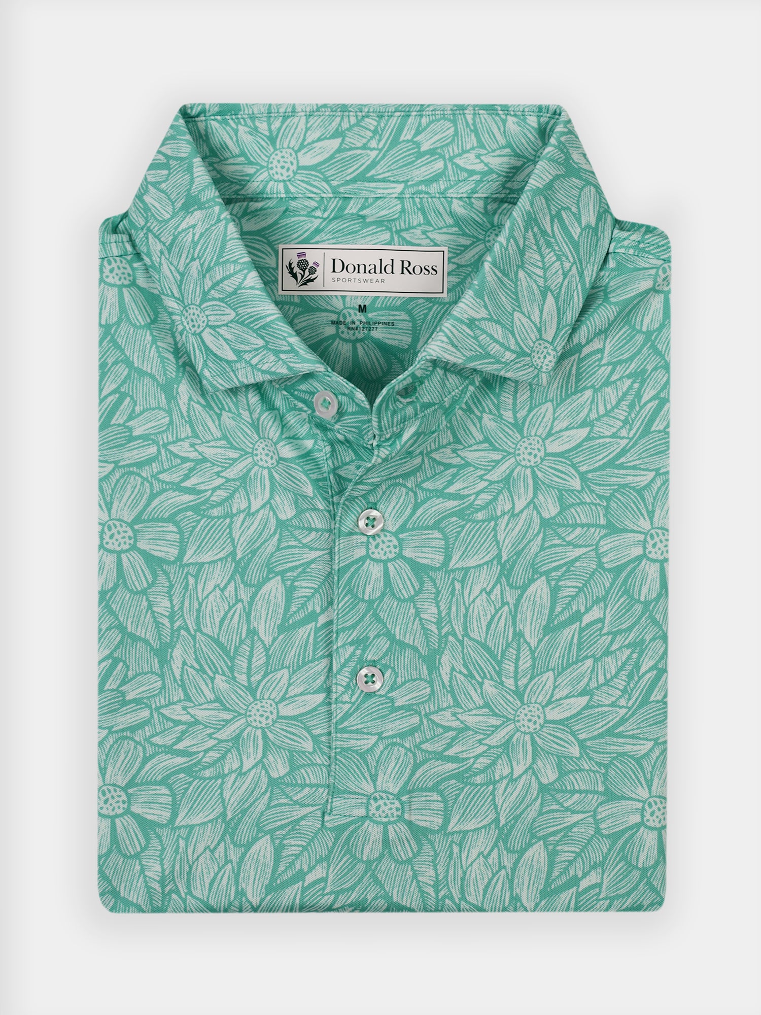 Donald Ross Men's Floral Print Polo - Classic Fit -, Mint / XXL Donald Ross Men's Floral Print Polo - Classic Fit -, Mint / XXL