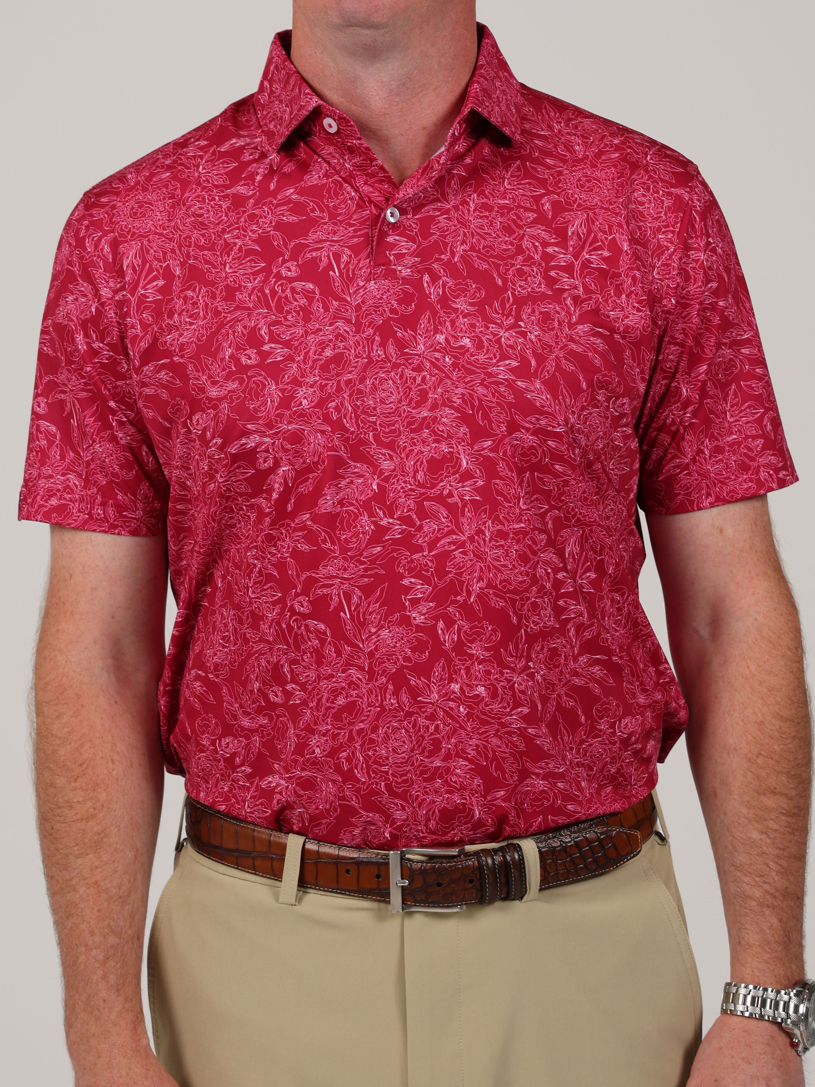 mens red floral dress shirt Mens Red Floral Dress Shirt 70s Long Sleeve Dahlia Daze 3XL