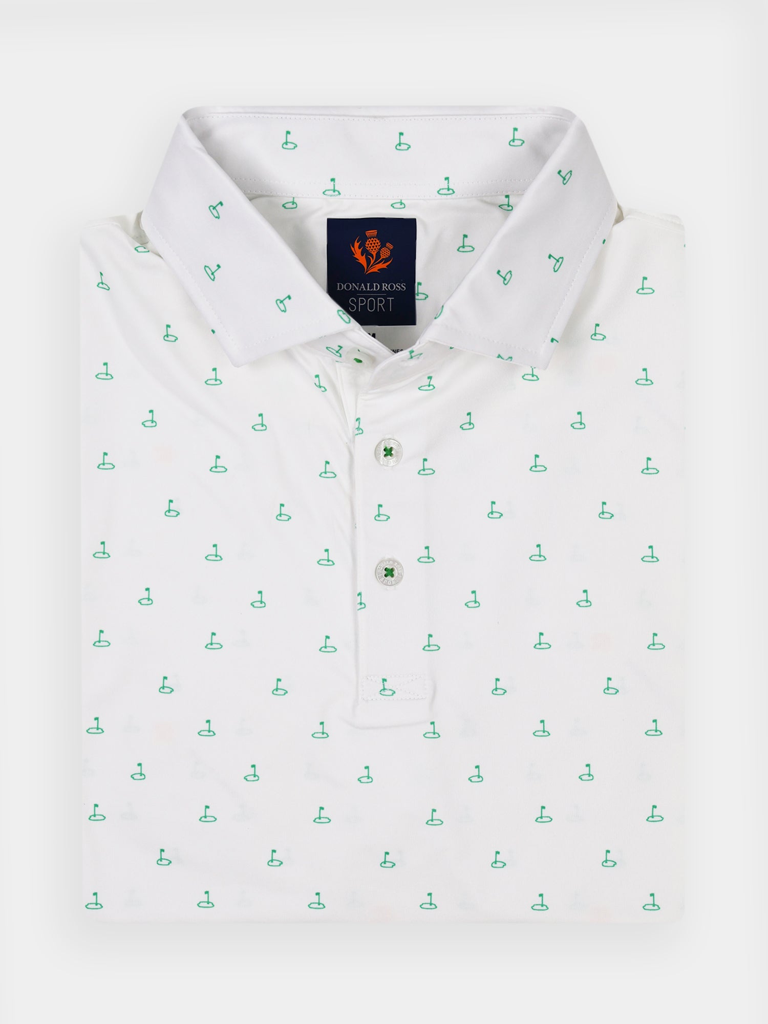 Douglas Polo - Mens Waving Flag Print Golf Shirt - Sport Fit | Donald Ross Sportswear, White / XL Douglas Polo - Mens Waving Flag Print Golf Shirt - Sport Fit | Donald Ross Sportswear, White / XL