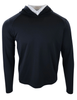 Black long-sleeve hoodie with white undercollar detail and raglan sleeves.