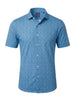 Men's short-sleeve button-up shirt in blue with an all-over textured pattern.