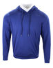 Royal blue pullover hoodie with white interior lining and drawstring details.