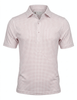 Donald Ross men's short-sleeve polo shirt in white with burgundy dot pattern.