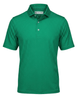 Green short-sleeve polo shirt with subtle dot pattern and button placket.
