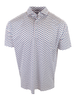Men's short-sleeve polo shirt with a blue and red geometric print on a white background.