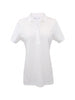 White short-sleeved polo shirt dress with collar and button placket displayed on a neutral background.