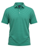 Men's striped polo shirt in green with short sleeves and a ribbed collar.