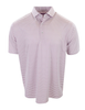 Men's short-sleeve striped polo shirt in burgundy and white with a classic collar and button placket.