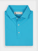 Folded turquoise golf performance polo shirt featuring moisture-wicking fabric