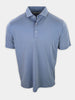 Light blue short-sleeve polo shirt is displayed against a neutral background.