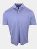 A lilac short-sleeve polo shirt with a collar and three buttons is displayed against a plain background.
