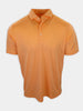 Short-sleeved polo shirt in an orange color displayed against a white background.