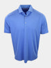 Light blue polo shirt with a folded collar and three visible buttons at the neckline.