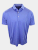 Men's periwinkle blue short-sleeve polo shirt with white button placket and textured collar detail displayed on a neutral background.