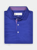 Folded royal blue polo shirt with purple inner collar