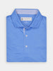 Folded blue golf shirt with a mesh-patterned interior collar