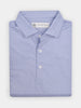 Neatly folded light blue polo shirt with a collar and three white buttons