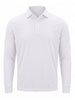 White long-sleeve polo shirt with a pointed collar and button placket.