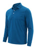 Men's long-sleeve polo shirt in solid teal blue with ribbed cuffs and collar.