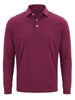 Burgundy long-sleeve polo shirt with white button placket and collar.
