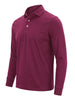 Burgundy long-sleeve polo shirt with white buttons and a classic collar.
