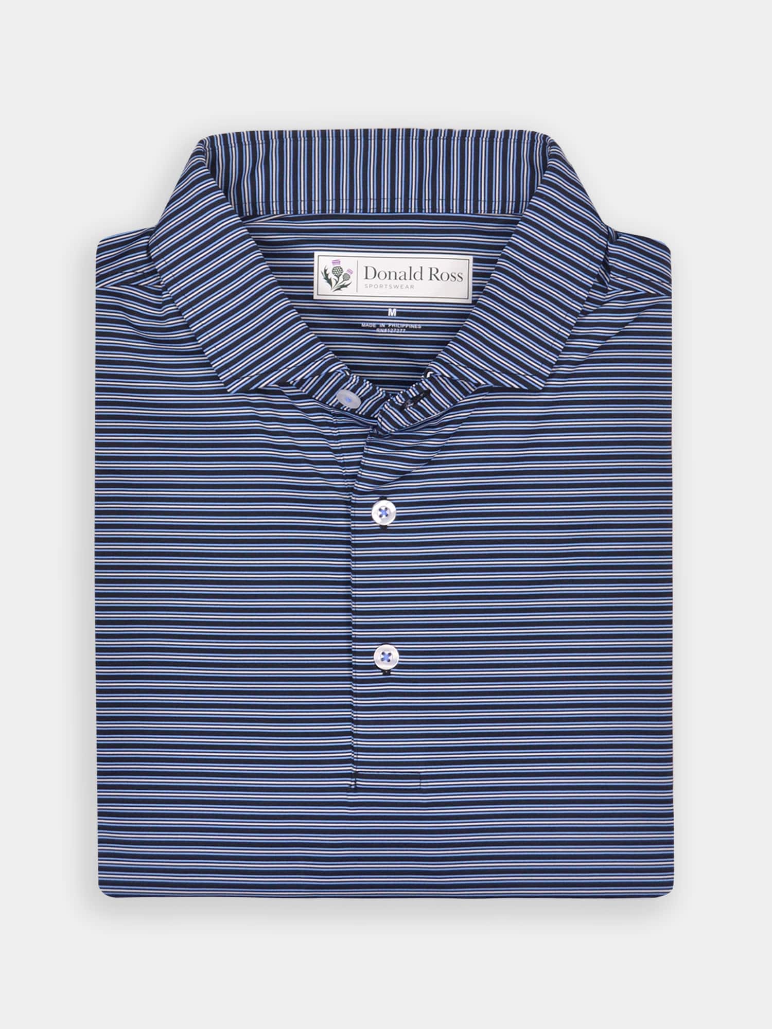 Mens Striped Performance Polo - Classic Fit - Mens Striped Performance Polo - Classic Fit -