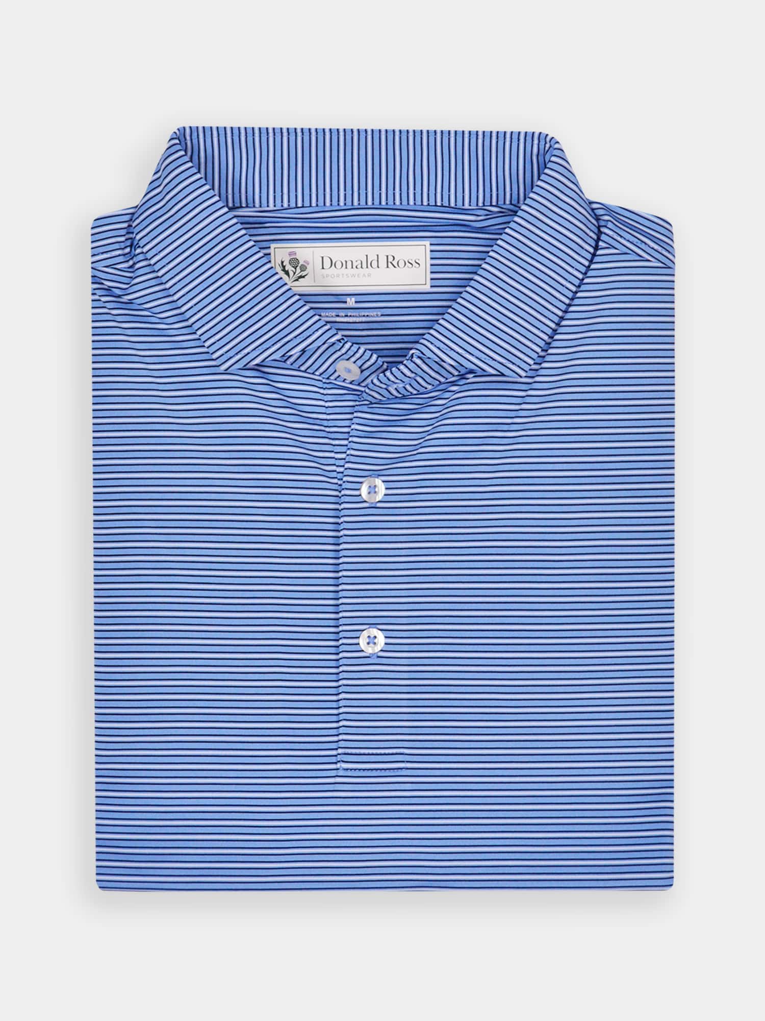 Donald Ross Mens Striped Performance Polo - Classic Fit -, Provence / L