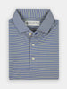 Blue and white feeder stripe jersey performance polo for golfers