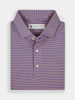 Folded polo shirt with blue and orange stripes, made with moisture-wicking fabric