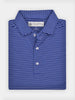 Folded blue and white shadow striped polo shirt for men, made with performance fabrics