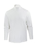 White long-sleeve turtleneck shirt displayed on a dress form.