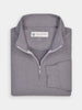 Folded gray half-zip pullover with a high collar and an official Donald Ross label. The performance fabric appears soft and cozy.