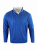 Blue long-sleeve pullover with a subtle grid pattern, featuring a quarter-zip neckline over a white inner collar, giving a professional look.