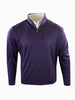 A purple long-sleeve pullover with a subtle checkered pattern, featuring a quarter-zip collar. It exudes a formal, stylish, and refined look.