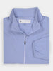 Folded light blue zip-up wind breaker shell jacket with a collar, made for golfers who play on windy days