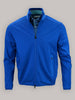 Royal blue jacket with a zippered front and standing collar displayed against a neutral background.