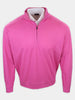 A pink quarter-zip long-sleeve shirt is displayed against a plain background.