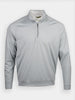 A light gray long-sleeve pullover with a half-zip front and a slightly raised collar
