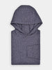 Gray hooded golf sweater with a textured herringbone fabric, neatly folded