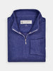 Folded navy blue golf quarter-zip sweater with a Donald Ross tag, made with performance fabric