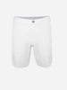 White performance golf shorts displayed on a plain background