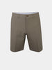 Light brown shorts with a button closure and belt loops displayed against a plain background.