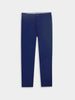 Navy blue slim-fit golf trousers with a button at the top, displayed against a plain white background, conveying a classic and formal style.