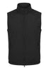 Black quilted golf vest with stand collar and full-length zip closure.