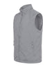 Gray sleeveless golf vest with full-length front zipper and stand collar.