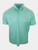 Light green polo shirt with a collar and three buttons displayed against a white background.