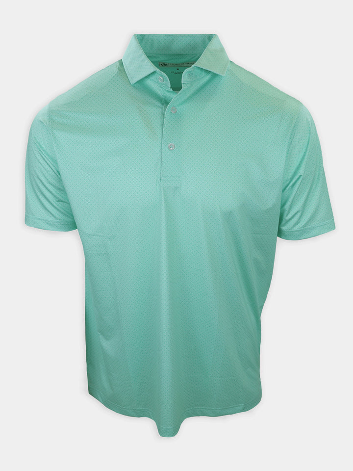 Light green polo shirt with a collar and three buttons displayed against a white background.