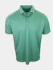 Green patterned polo shirt with a collar and three buttons displayed against a plain background.